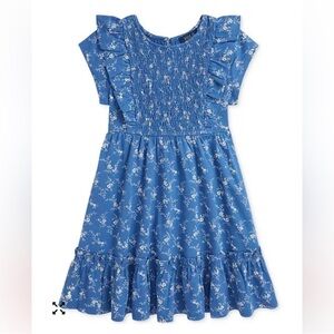 Polo by Ralph Lauren Blue Floral Ruffle Hem Girls Dress